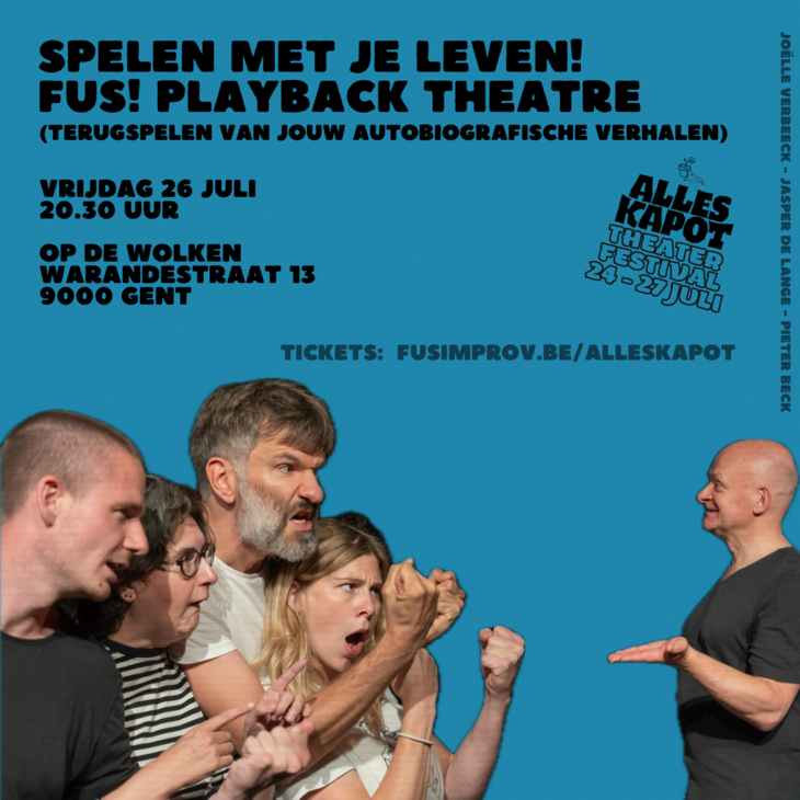 De FUS! Playback Theatre spelers op flyer.