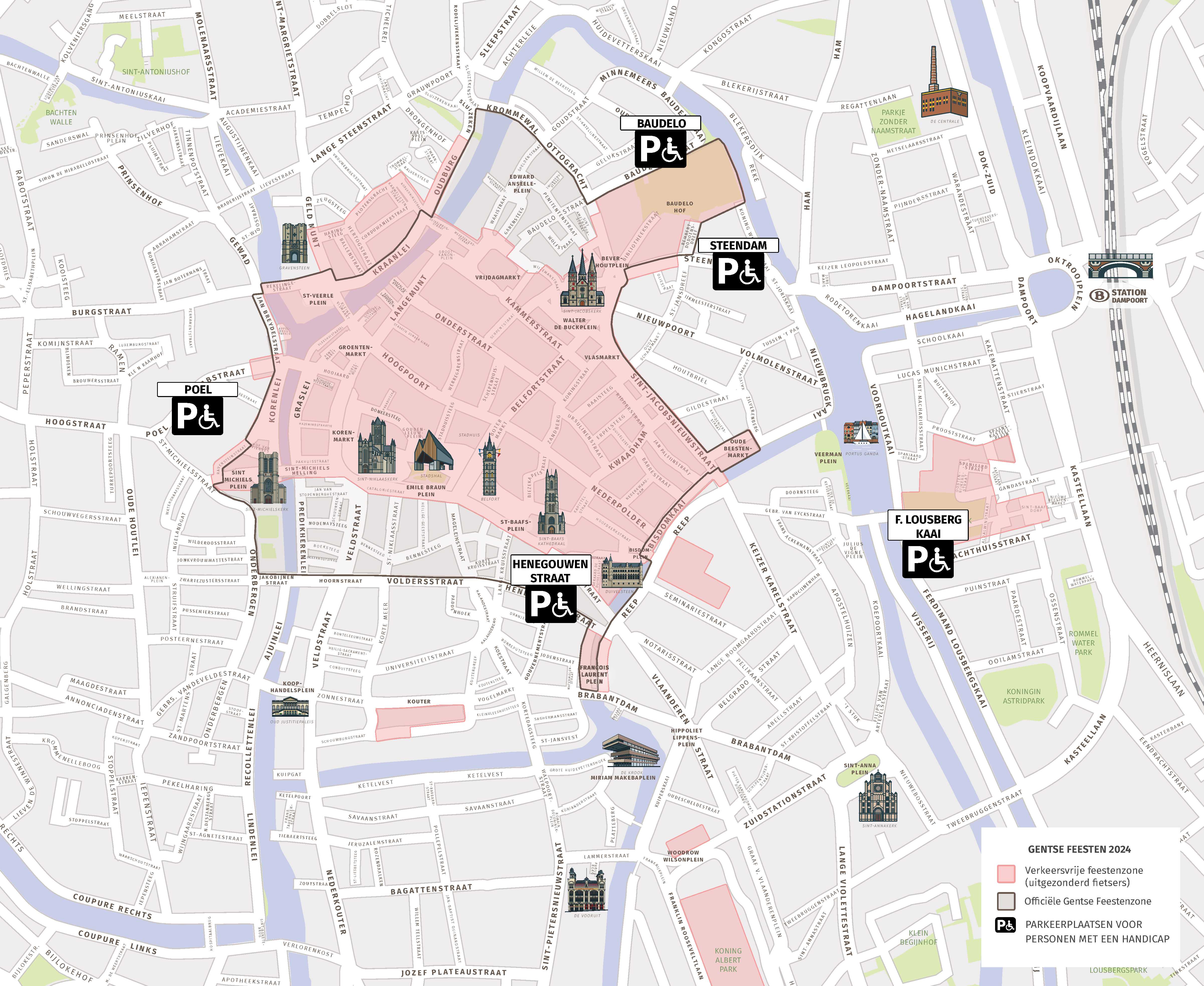 map of parking spaces for persons with reduced mobility